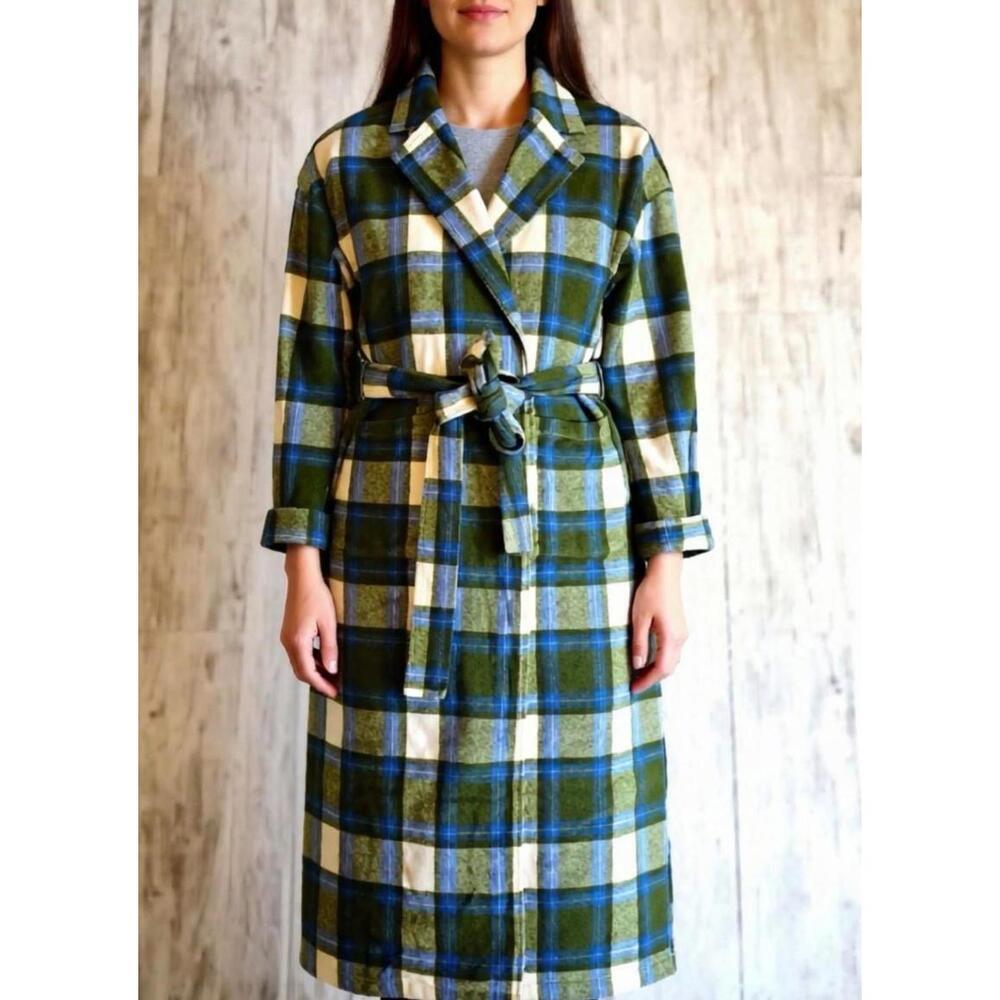 His & Hers Brand Green Plaid Belted Lightweight Trench Jacket, Women's Large